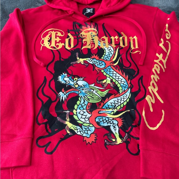 #254 (NWT) (AUTHENTIC) ED HARDY HOODIE. Red and gold colors. - Picture 11 of 14